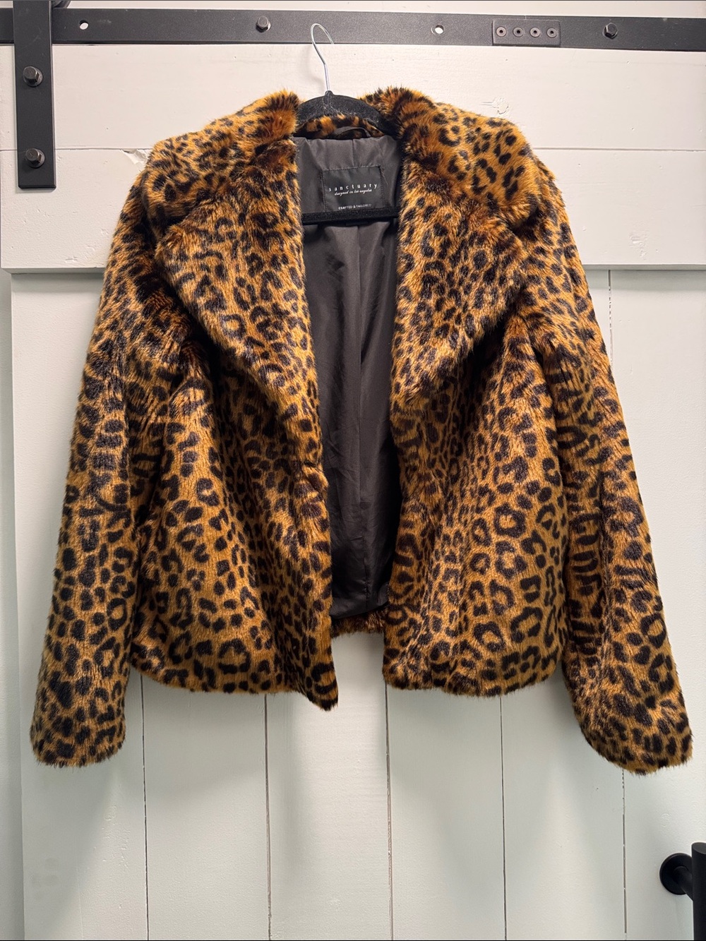 Sanctuary Leopard Print Cheetah Fur Coat Jacket Blazer XS X Small Brown Black